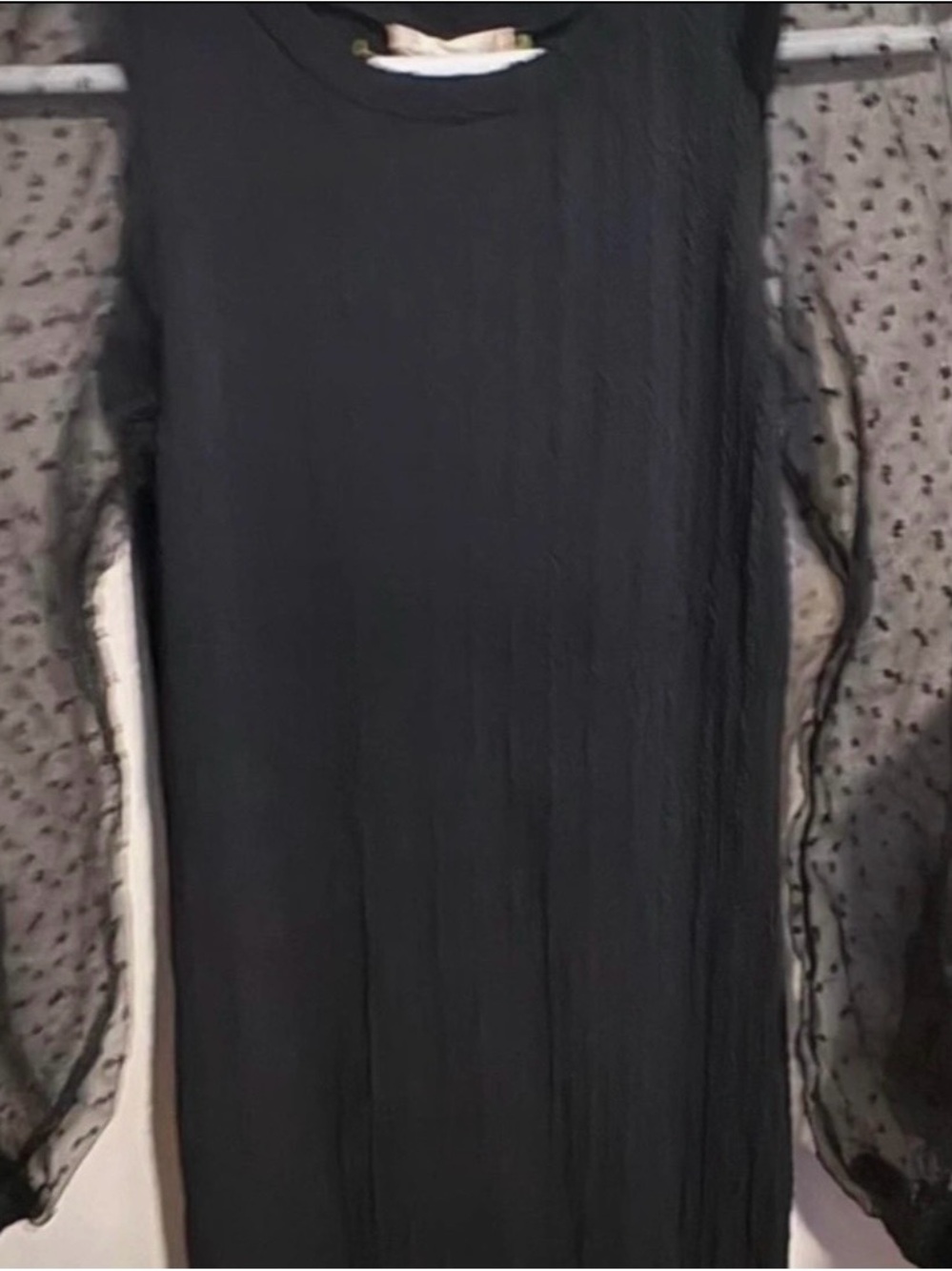 Altar'd State Black Long Dress with Sheer Dotted Sleeves